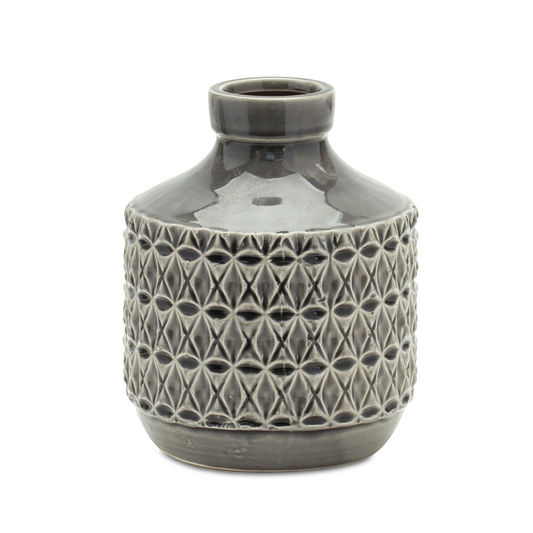 Goemetric Terra Cotta Vase with Black Finish 7"H