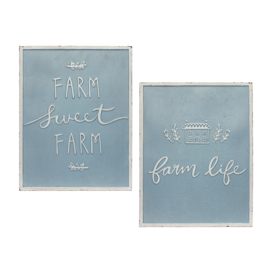 Metal Farm Life Sentiment Sign (Set of 2)