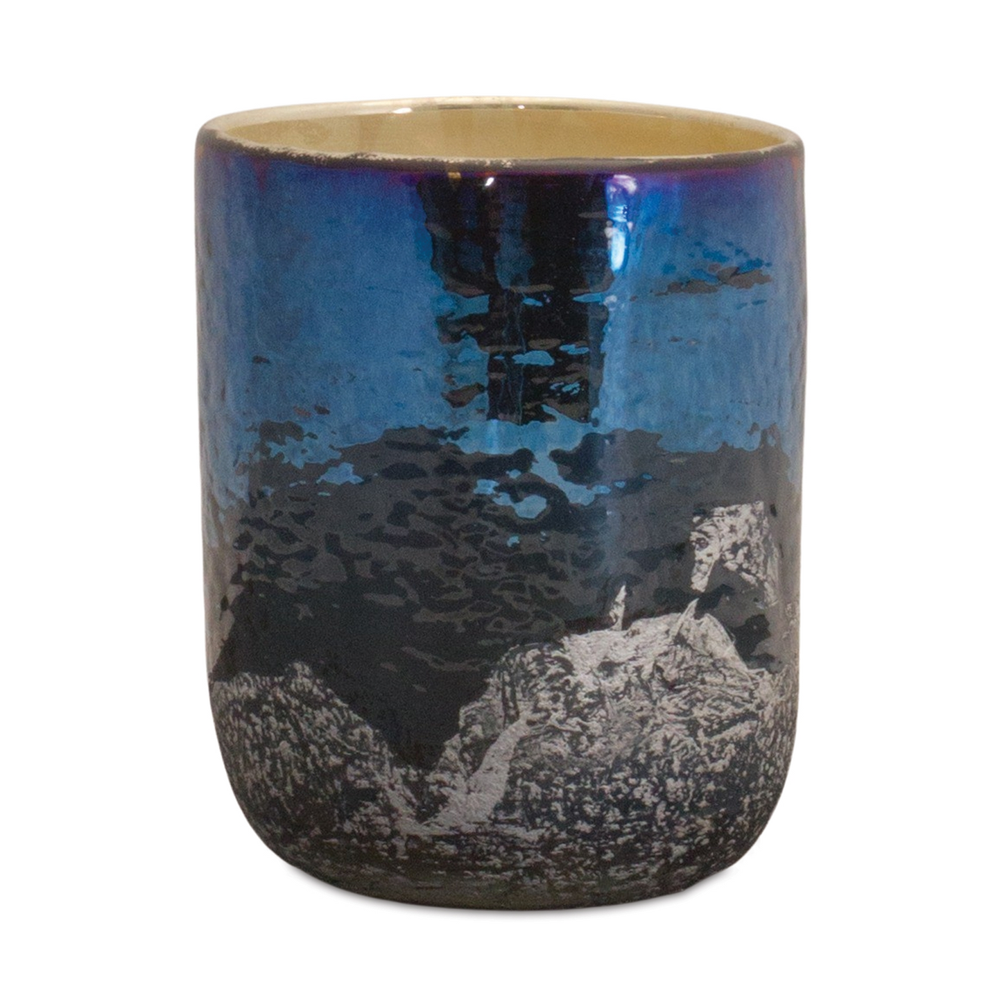Irredescent Navy Glass Candle Holder