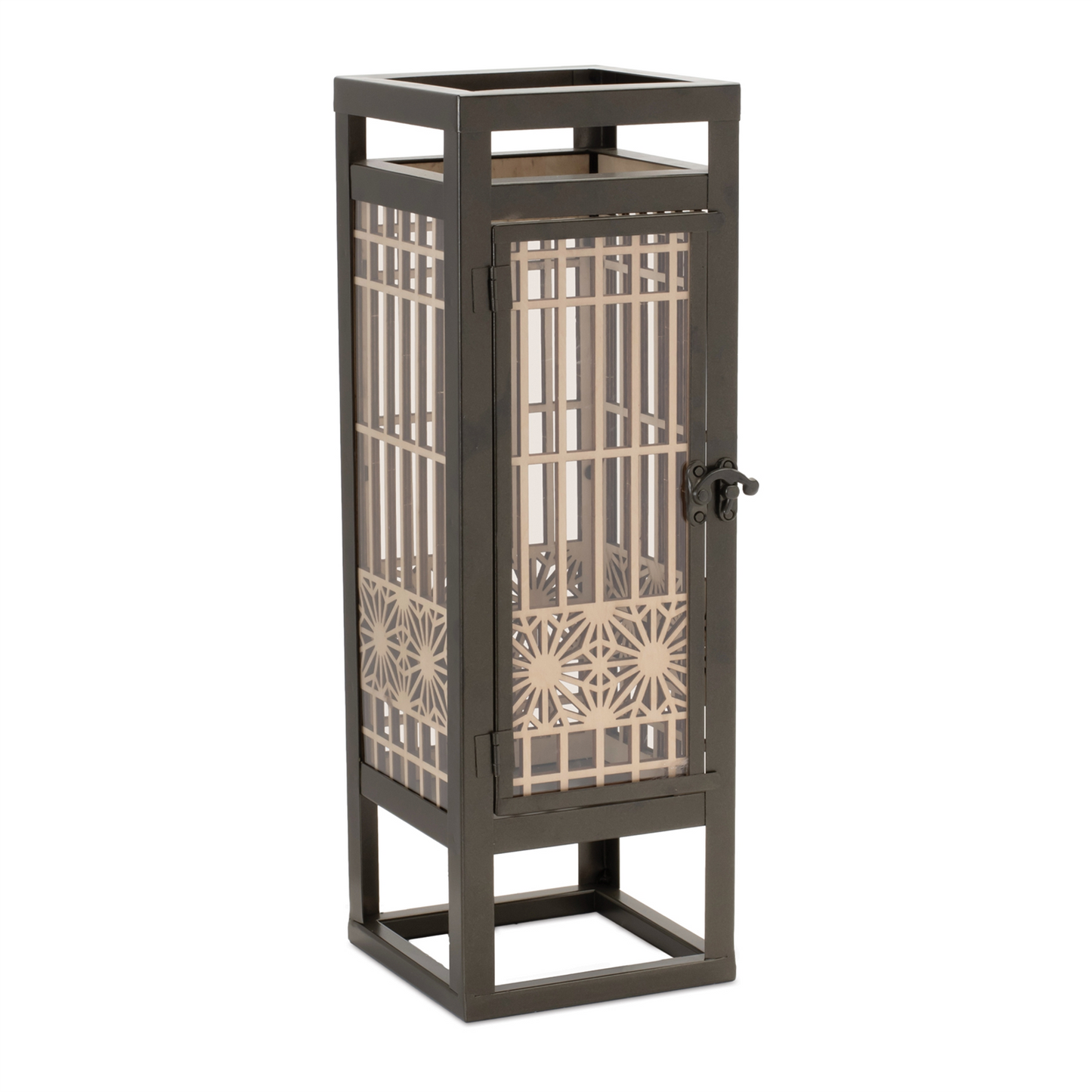 Cut Out Wood Candle Holder with Iron Frame 15"H