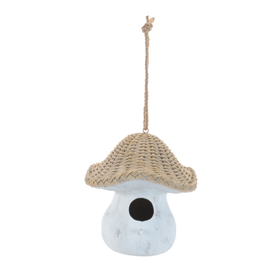 Mushroom Birdhouse with Wicker Design 8"H
