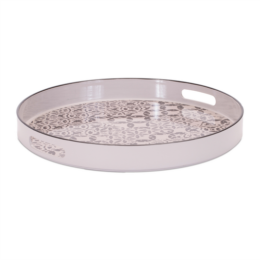 Round Ornate Geometric Print Tray 17.5"D