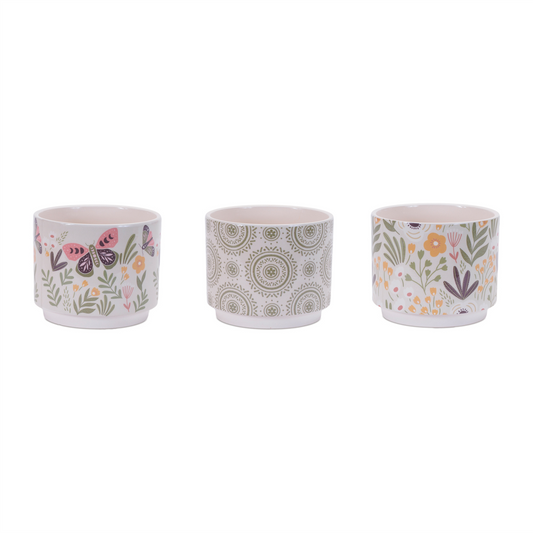 Stone Floral Patterned Planter (Set of 3)