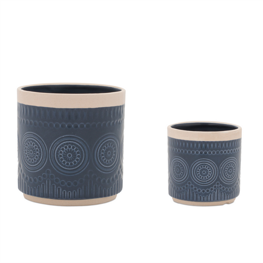 Ceramic Mandala Pattern Planter (Set of 2)