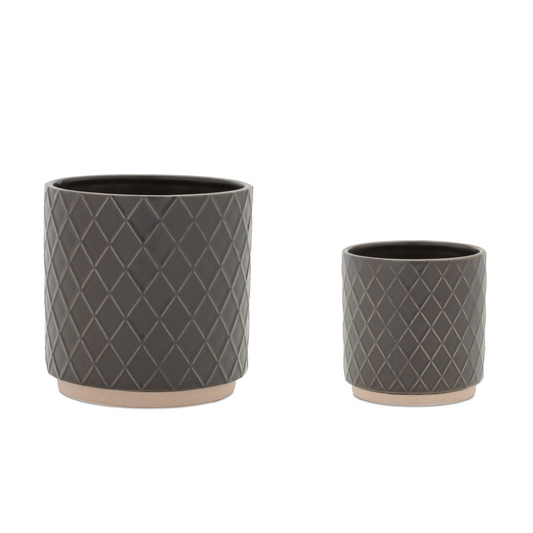 Ceramic Diamond Pattern Planter (Set of 2)