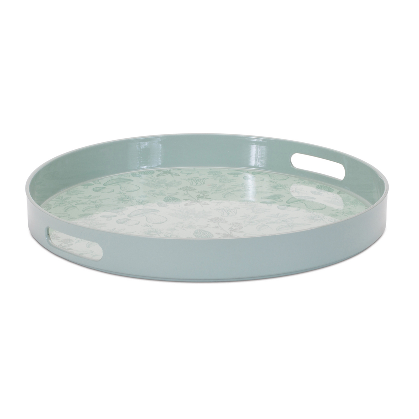 Round Mushroom and Floral Print Tray 13.5"D