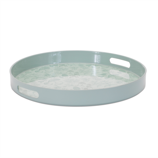 Round Mushroom and Floral Print Tray 13.5"D