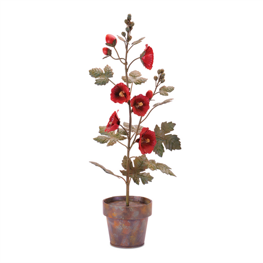 Iron Potted Poppy Floral Sculpture 24.5"H