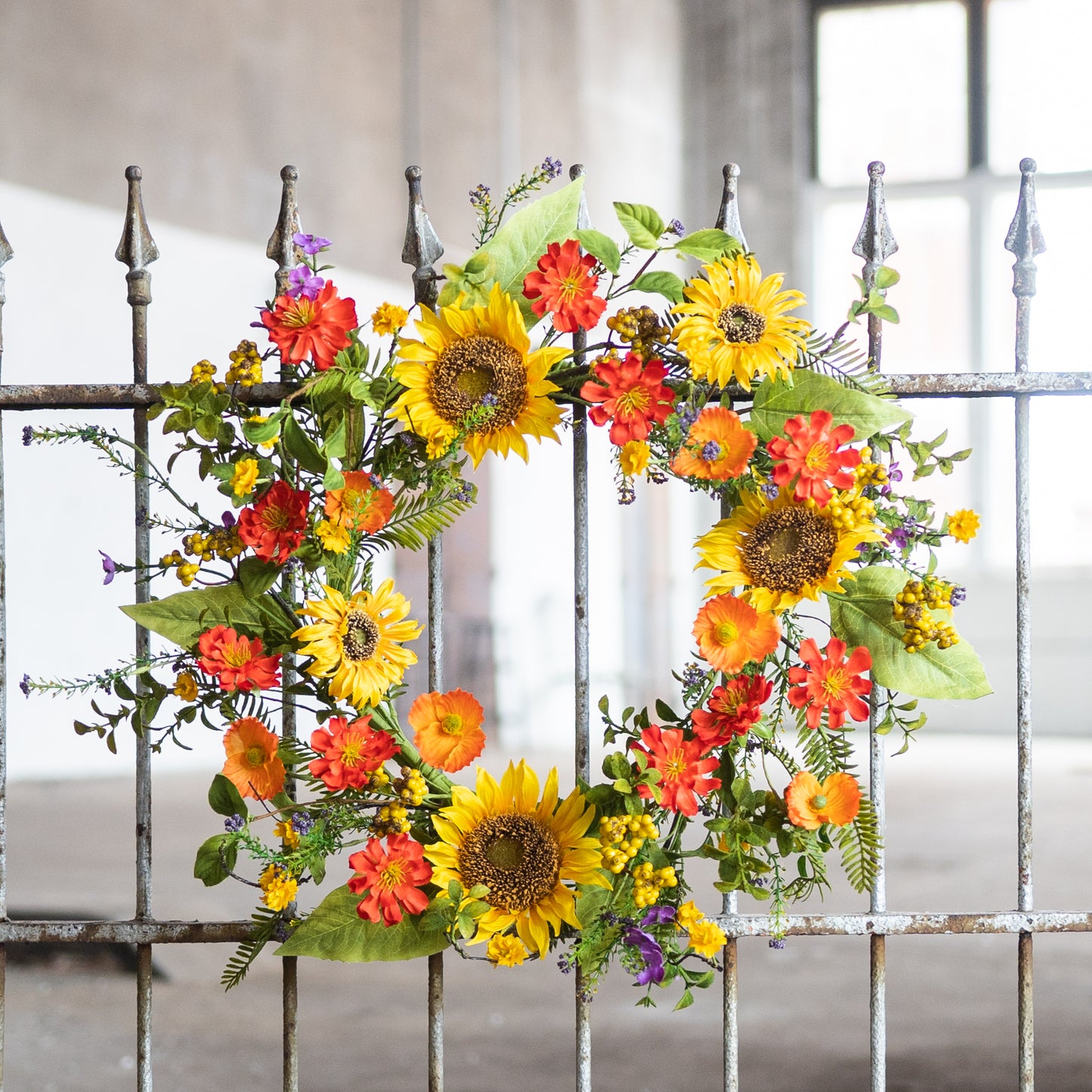 Mixed Sunflower Floral Wreath 22"D