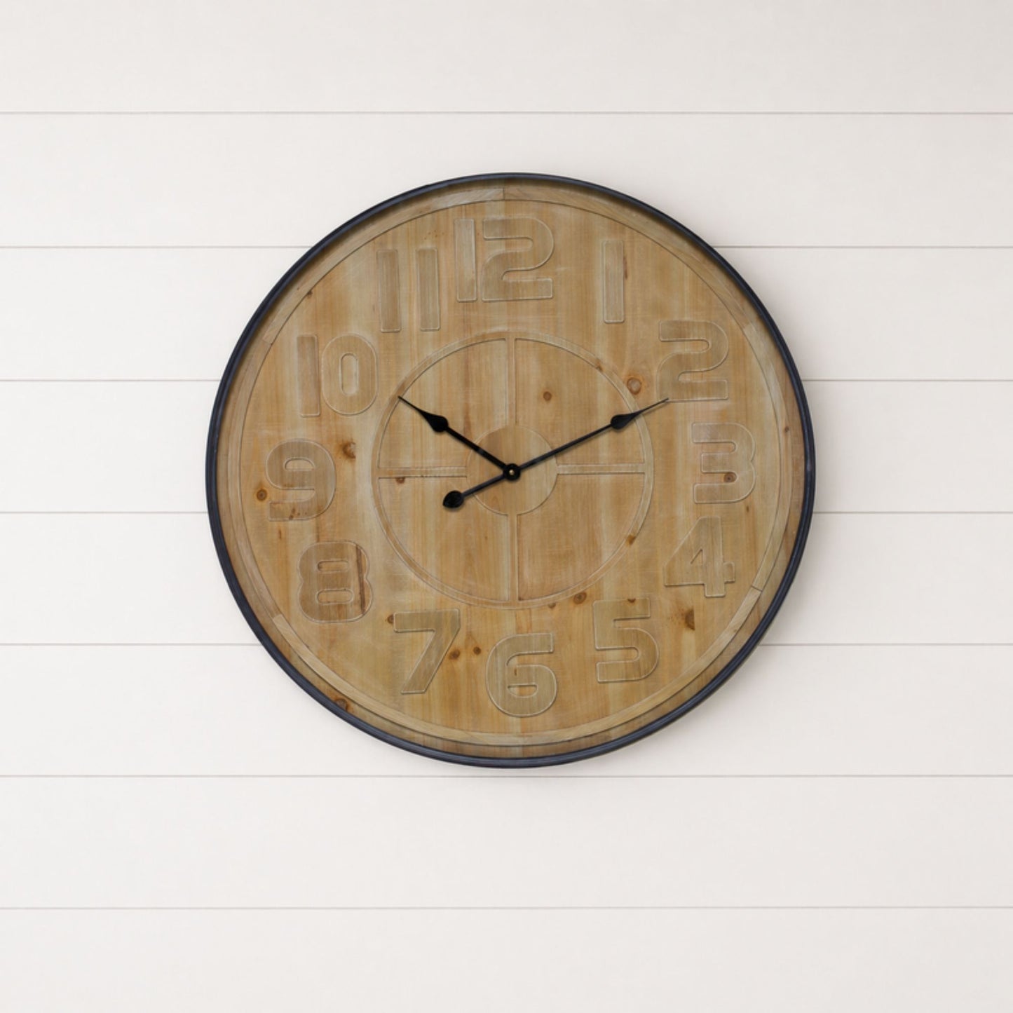 Natural Wooden Wall Clock with Metal Frame 31.5"D