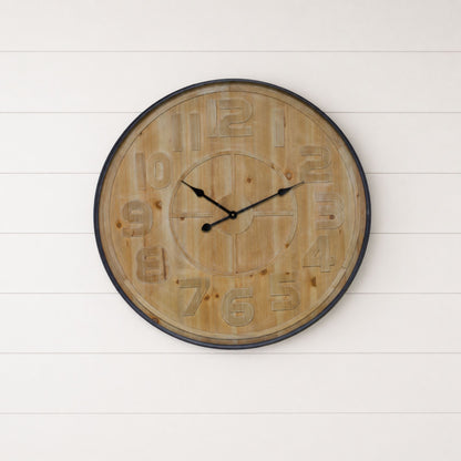 Natural Wooden Wall Clock with Metal Frame 31.5"D