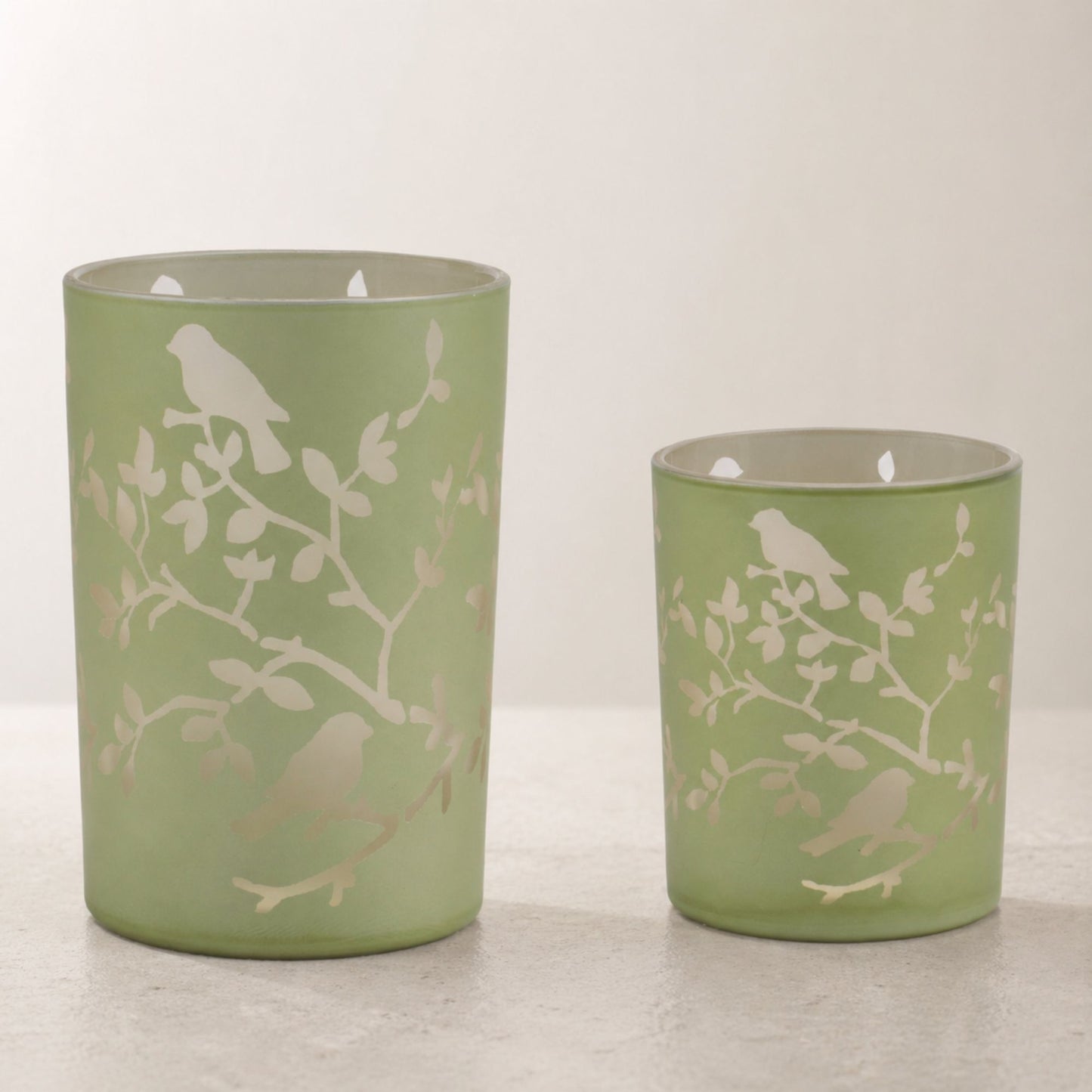 Frosted Floral Bird Candle Holder (Set of 2)