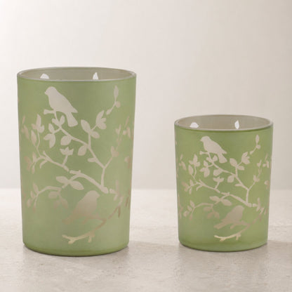 Frosted Floral Bird Candle Holder (Set of 2)