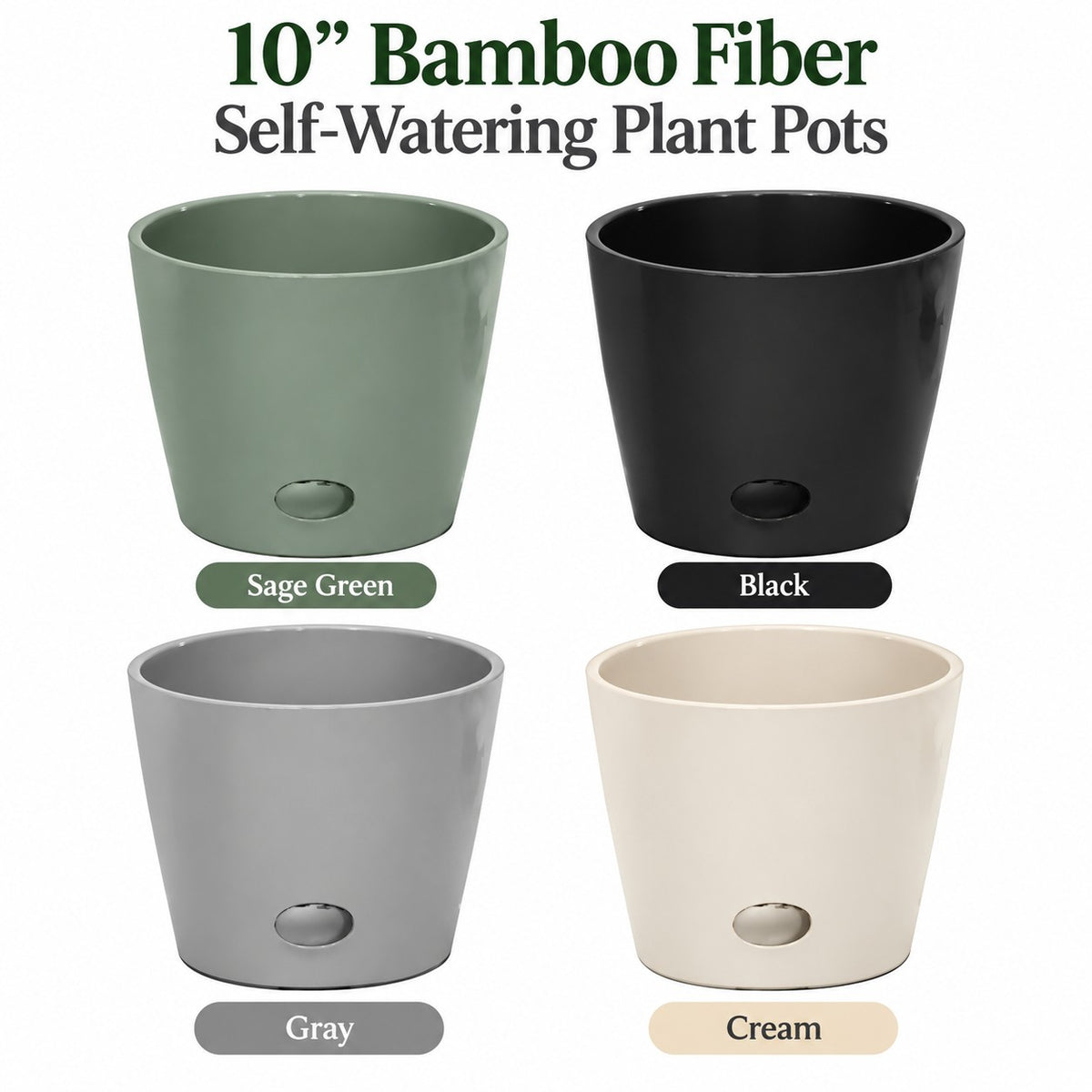 10" Black Round Self-Watering Bamboo Pot